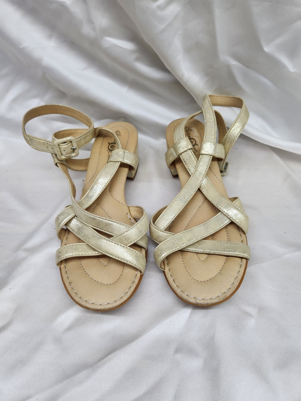 Strappy Metallic Gold Women's Sandals with Ankle Buckle